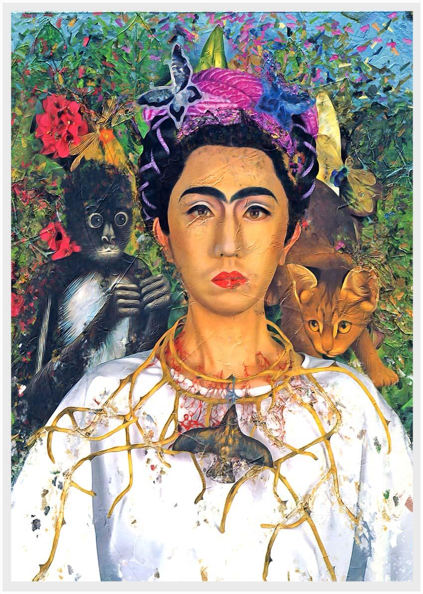 P81 Frida Kahlo and Flowers Canvas Art Prints, Posters, and Wall Art Pop Art Collection