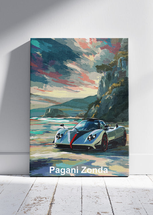 Pagani Zonda Coastal Canvas Print & Poster – Luxury Hypercar Beach Wall Art – AI PRINT LAB