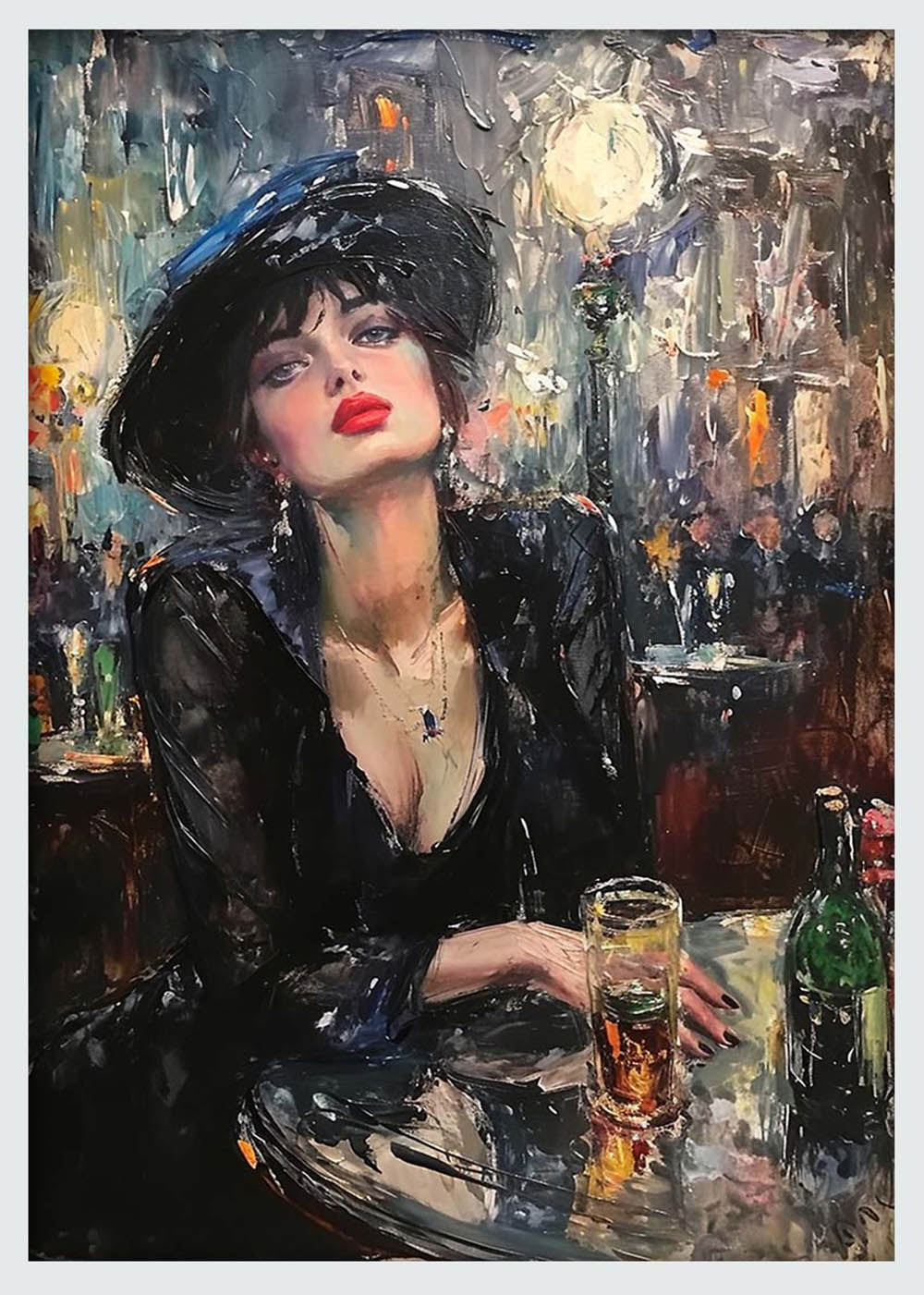 Parisian Night Out – Elegant Woman with Wine Canvas Art & Poster Print – T1056 – AiPrintLab