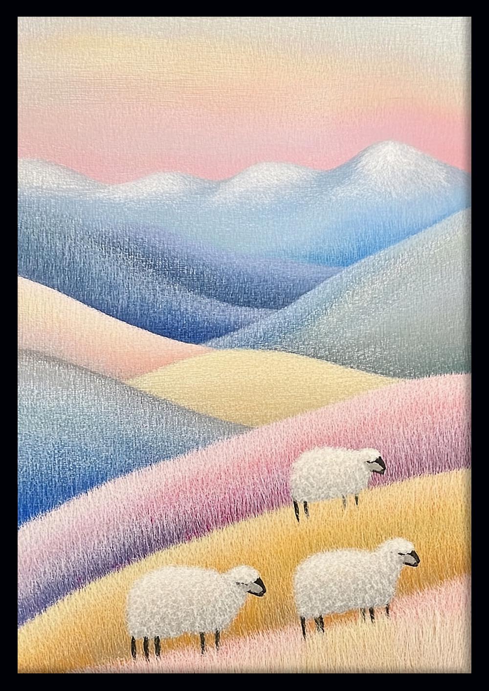 Pastel Hills with Grazing Sheep – Soft Landscape Canvas & Poster Wall Art – T1303 – AiPrintLab