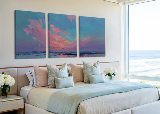 Pastel Horizon Abstract Sunset Canvas Wall Art – Single & 3 Panel Split – AI PRINT LAB