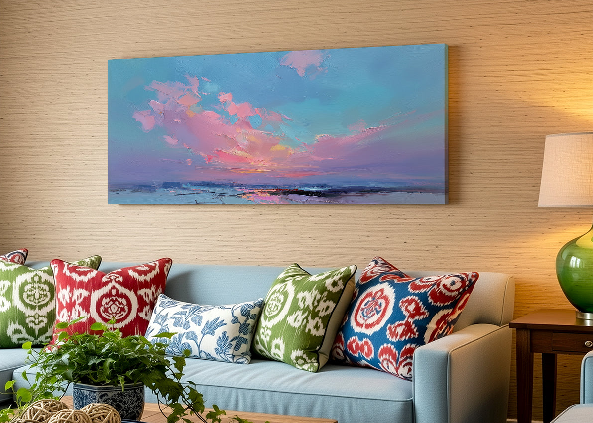 Pastel Horizon Abstract Sunset Canvas Wall Art – Single & 3 Panel Split – AI PRINT LAB