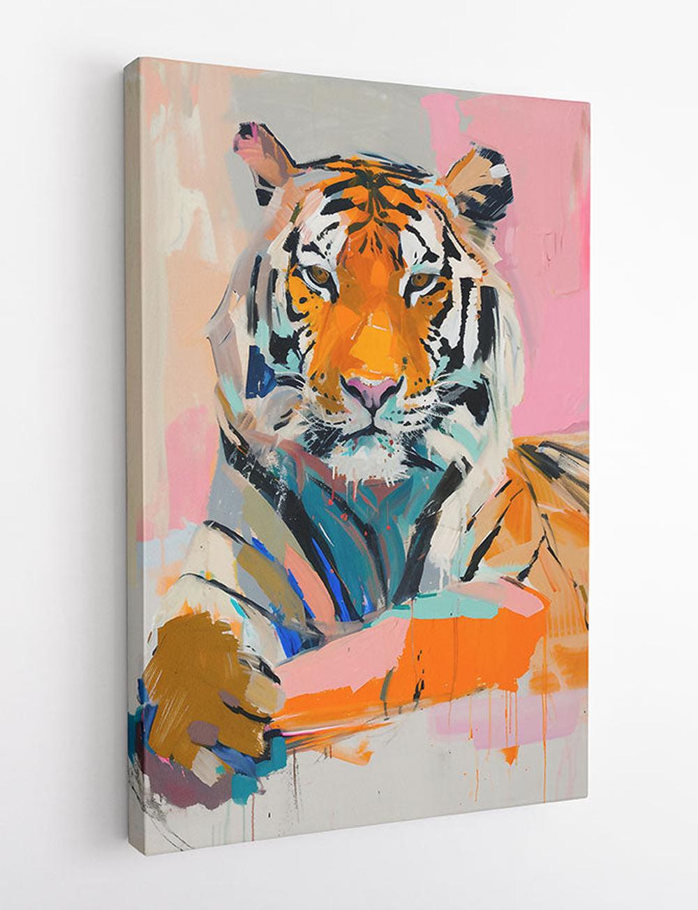 Pastel Pop Tiger – Modern Abstract Jungle Canvas Art – T850 – AiPrintLab