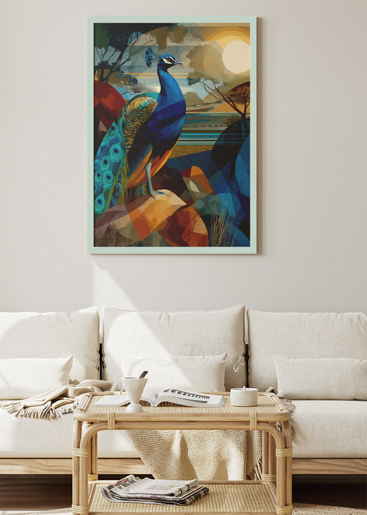 Peacock Poster & Canvas Print – Geometric Abstract Wildlife Art
