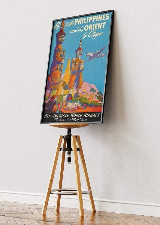 Philippines Vintage Travel Poster & Canvas Print – Pan American World Airways Retro Illustrated Art