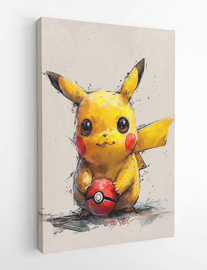 Pikachu Holding Poké Ball – Cute Pokémon Canvas & Poster Wall Art – T1046 – AiPrintLab