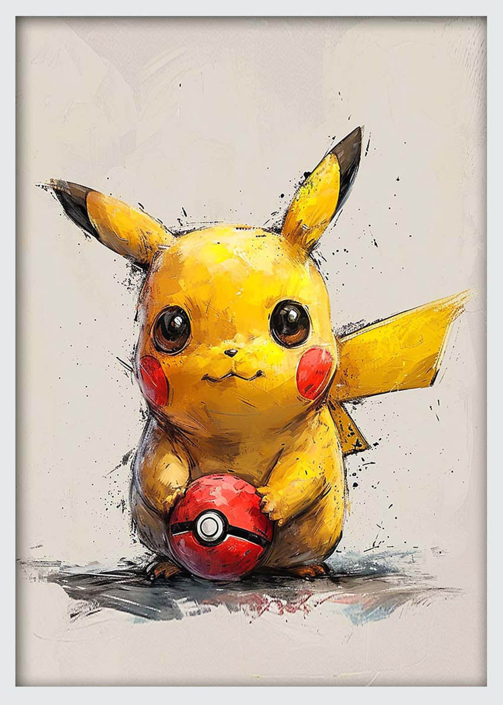 Pikachu Holding Poké Ball – Cute Pokémon Canvas & Poster Wall Art – T1046 – AiPrintLab