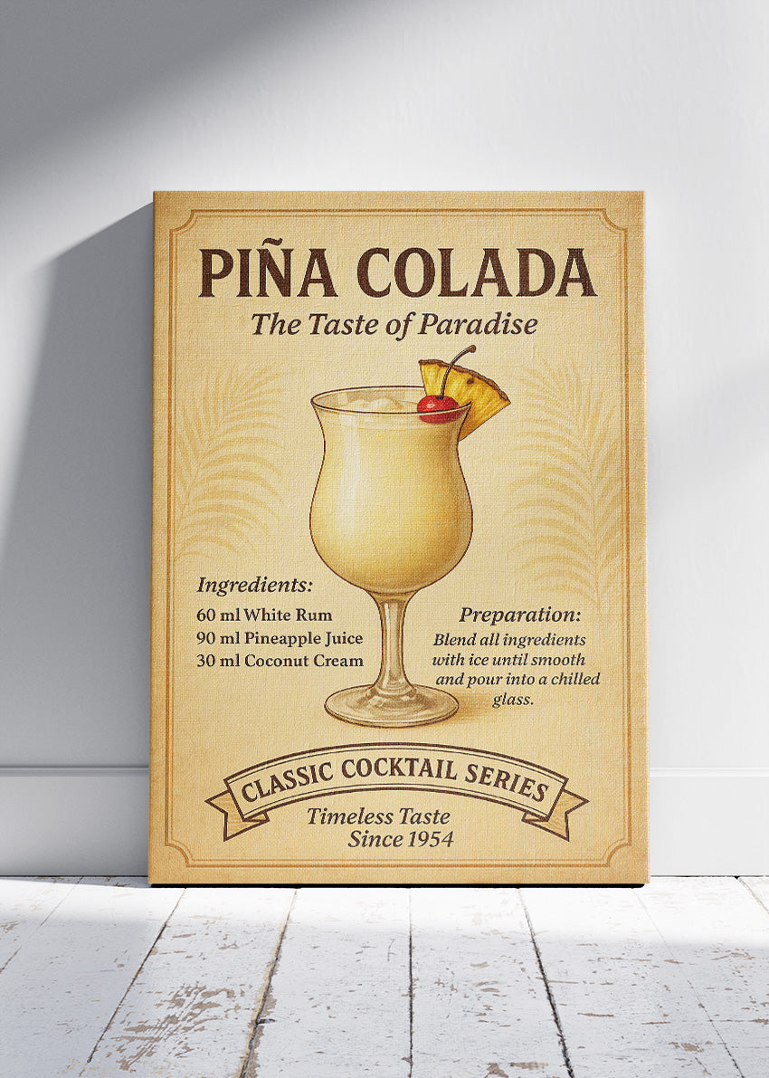 Piña Colada Vintage Cocktail Poster & Canvas Print | Classic Tropical Bar Wall Art