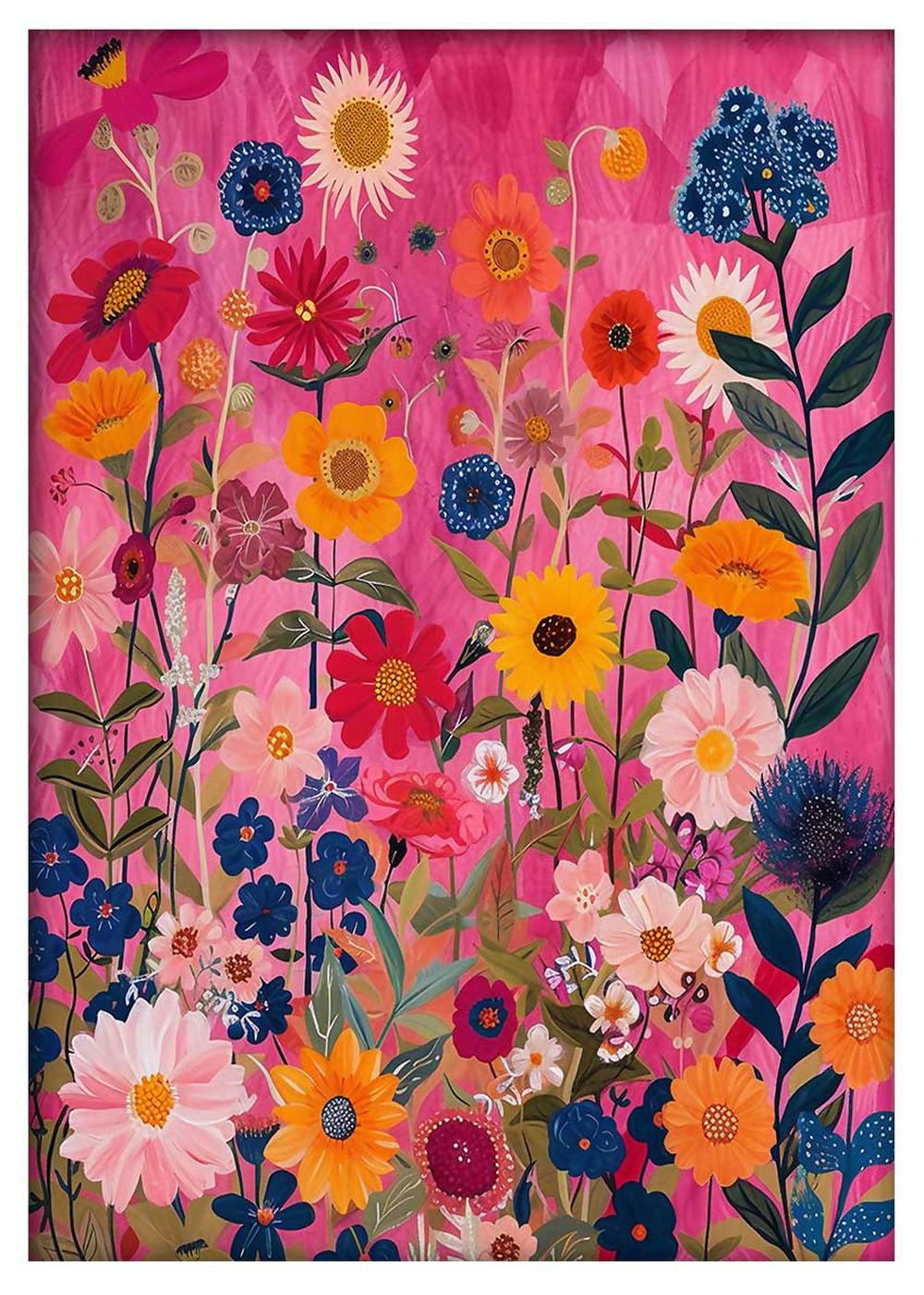 Pink Bloom Garden Wall Art – Colorful Floral Canvas & Poster Print – T792 – AiPrintLab