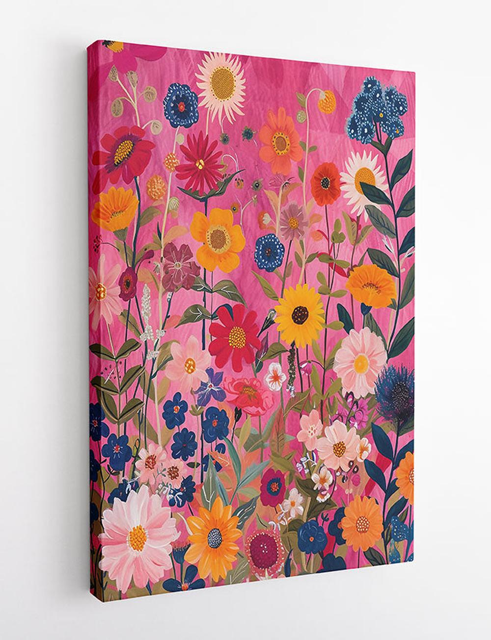 Pink Bloom Garden Wall Art – Colorful Floral Canvas & Poster Print – T792 – AiPrintLab