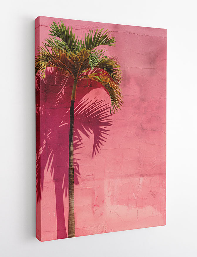Pink Wall Palm Shadow – Tropical Minimalist Canvas & Poster Wall Art – T1023 – AiPrintLab