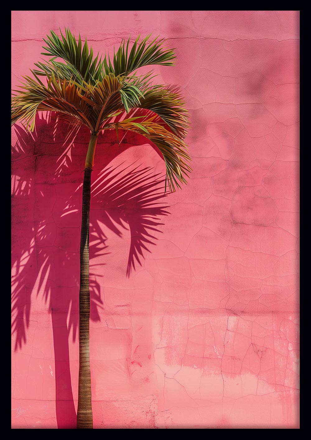 Pink Wall Palm Shadow – Tropical Minimalist Canvas & Poster Wall Art – T1023 – AiPrintLab