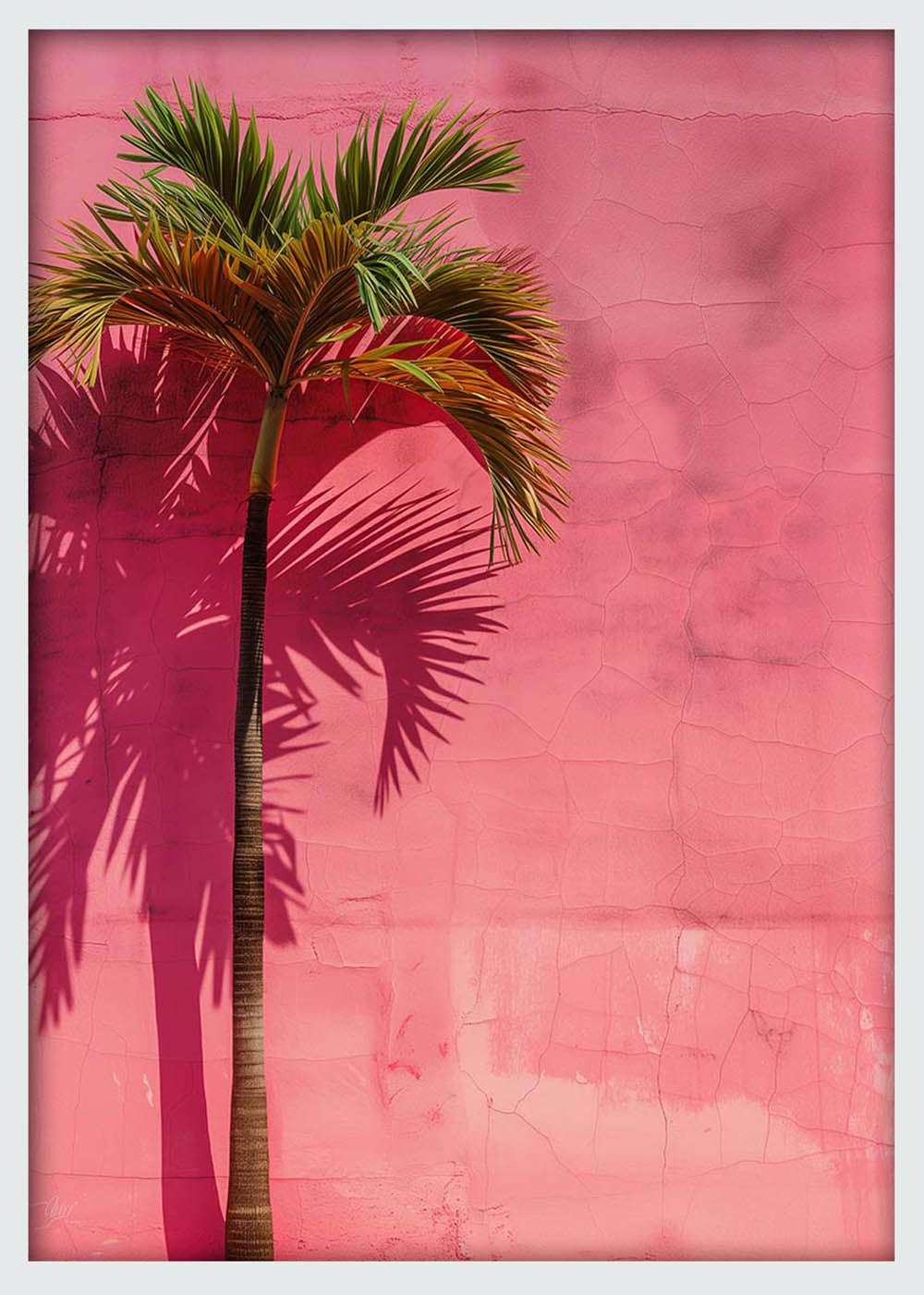 Pink Wall Palm Shadow – Tropical Minimalist Canvas & Poster Wall Art – T1023 – AiPrintLab