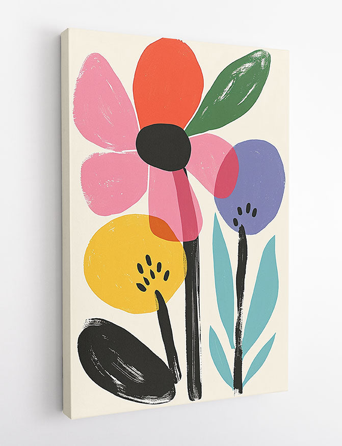 Playful Abstract Flowers – Modern Minimalist Botanical Canvas & Poster Wall Art – T1137 – AiPrintLab