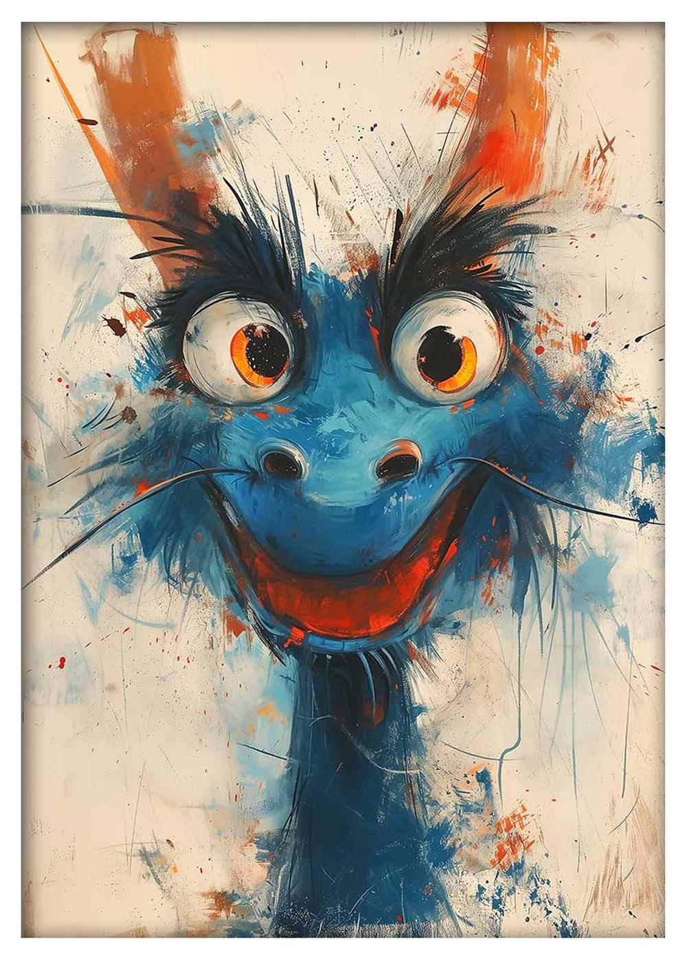 Playful Blue Dragon Canvas Art & Poster – T630 – AiPrintLab