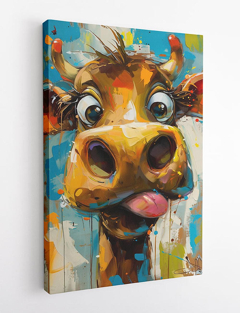 Playful Cartoon Cow – Color Splash Animal Canvas & Poster Wall Art – T897 – AiPrintLab