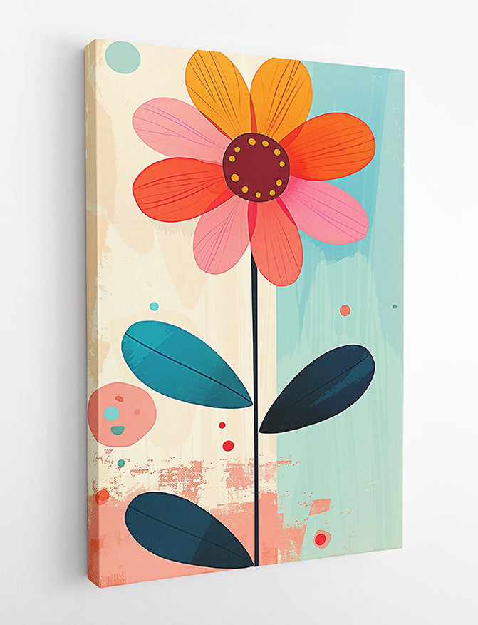 Playful Minimal Flower Art – Retro Modern Canvas Print – T968 – AiPrintLab