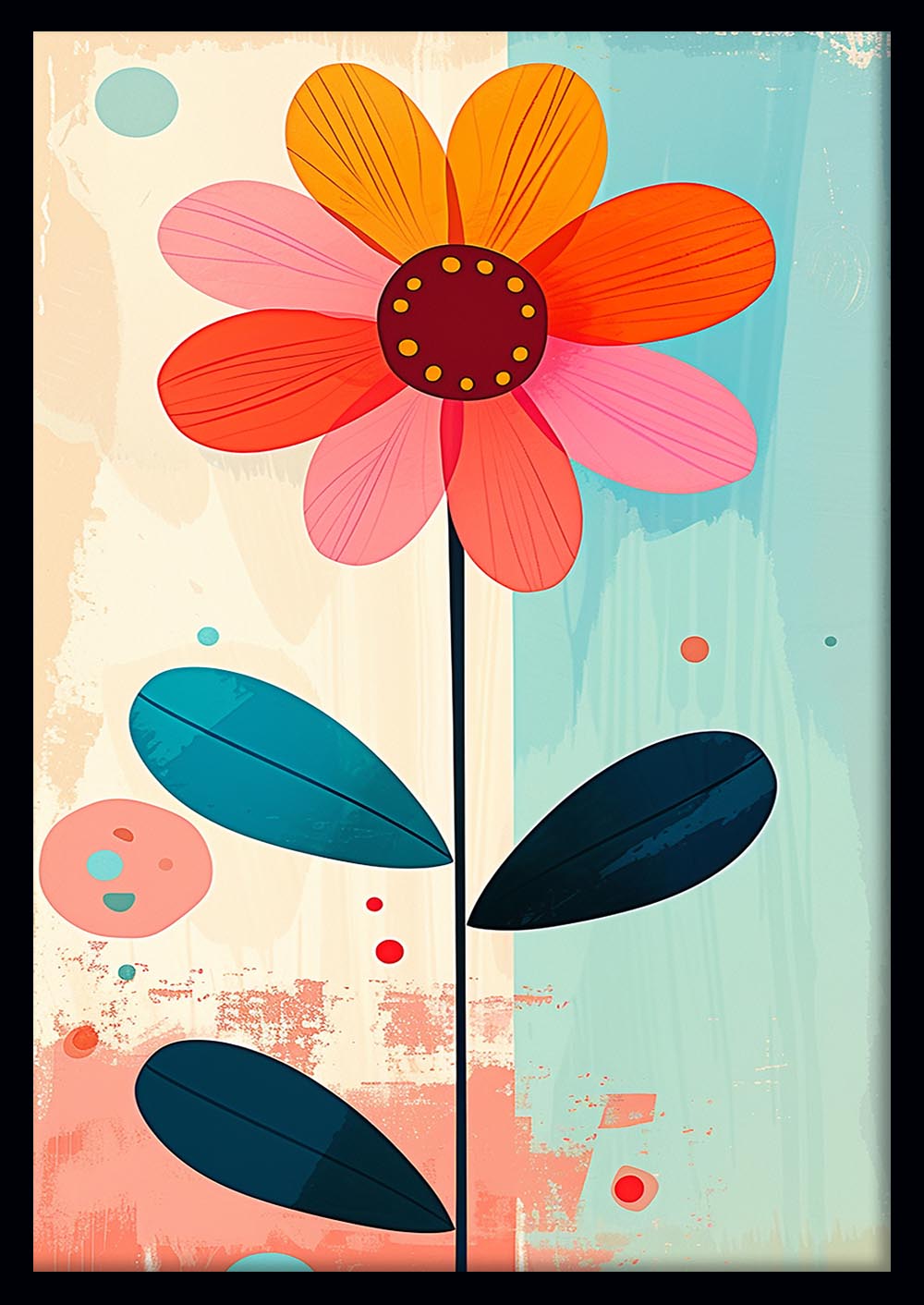 Playful Minimal Flower Art – Retro Modern Canvas Print – T968 – AiPrintLab