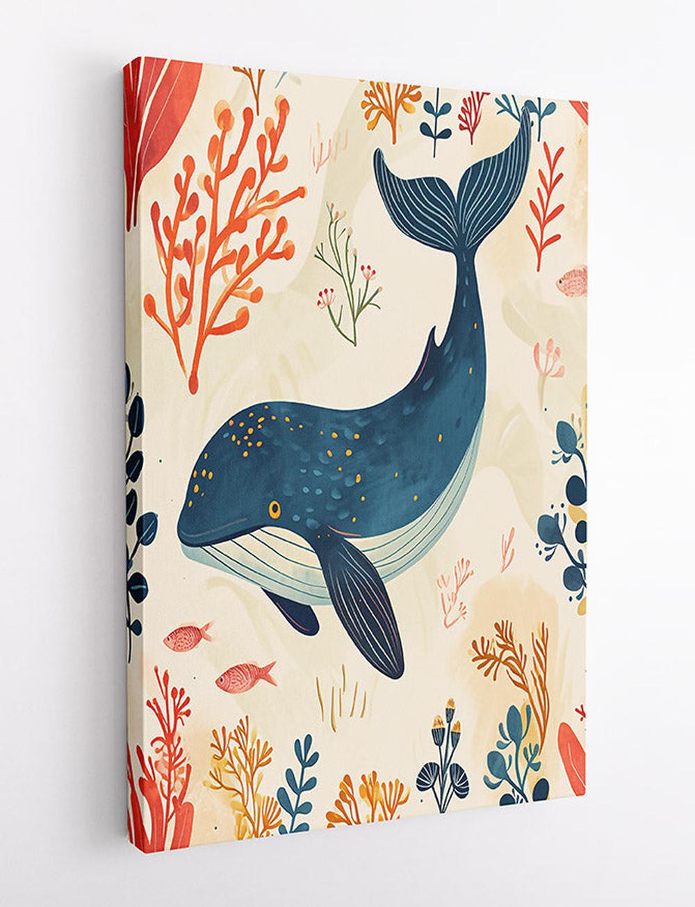 Playful Whale & Coral Ocean Canvas Art & Poster – T699 – AiPrintLab
