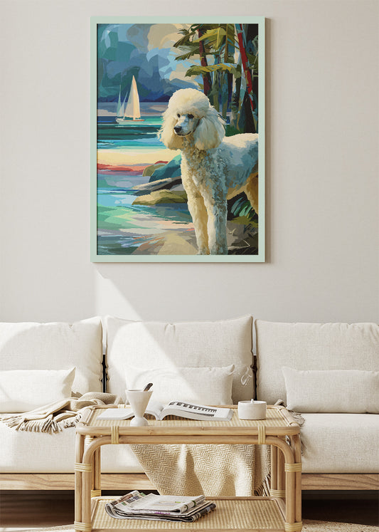 Poodle Seaside Canvas Print & Poster – Coastal Dog Wall Art