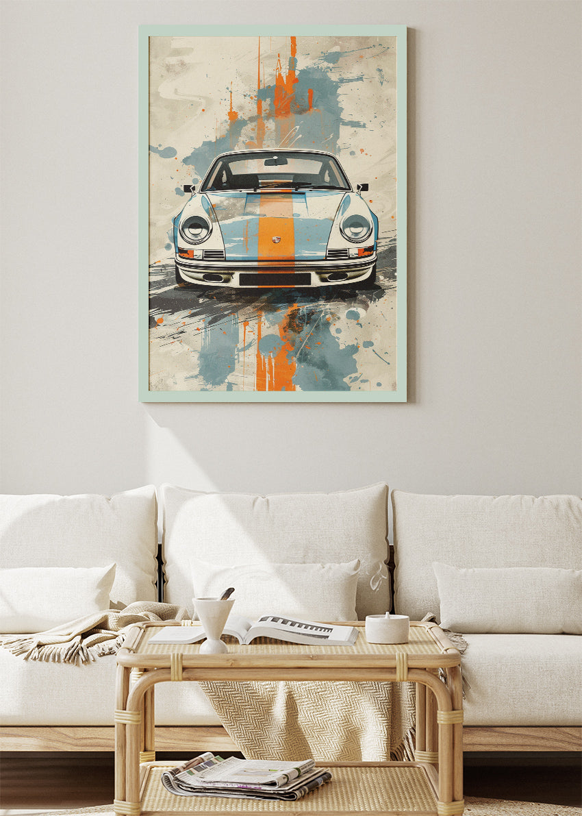 Porsche 911 Gulf Racing Art Poster & Canvas Print – Classic 911 Retro Motorsport Wall Art