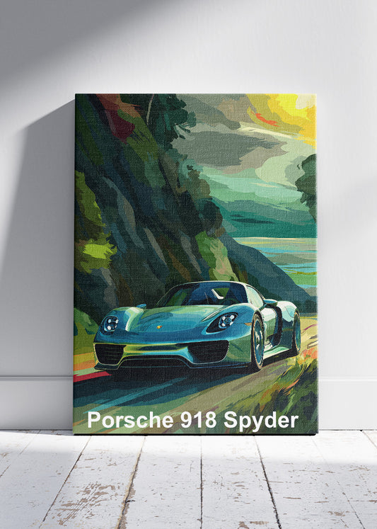 Porsche 918 Spyder Scenic Drive Canvas Print & Poster – Luxury Hypercar Landscape Wall Art – AI PRINT LAB