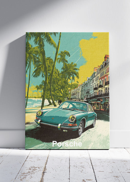 Porsche Riviera Vintage Canvas Print & Poster – Classic Car Coastal Wall Art – AI PRINT LAB