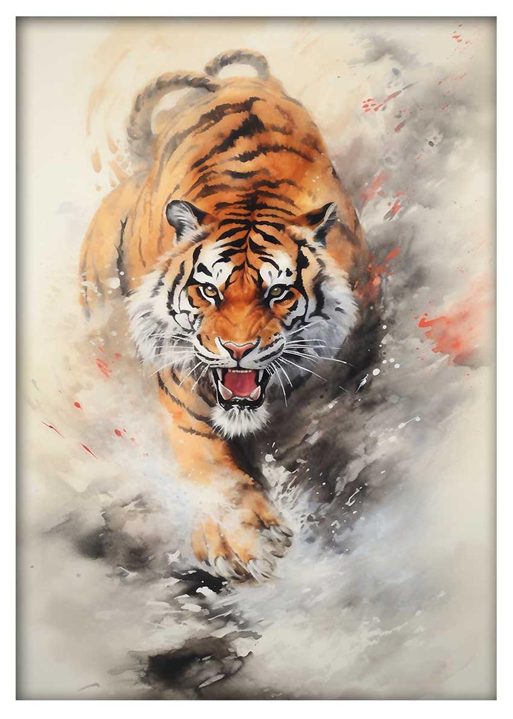 Powerful Tiger Watercolor Canvas Print & Poster – T610 – AiPrintLab