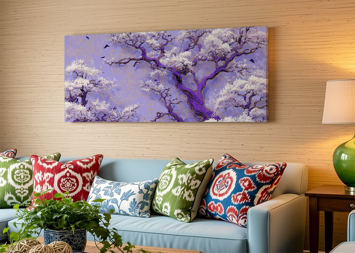 Purple Blossom Tree Canvas Wall Art – Elegant Floral Landscape – Single & 3 Panel Canvas – AI PRINT LAB