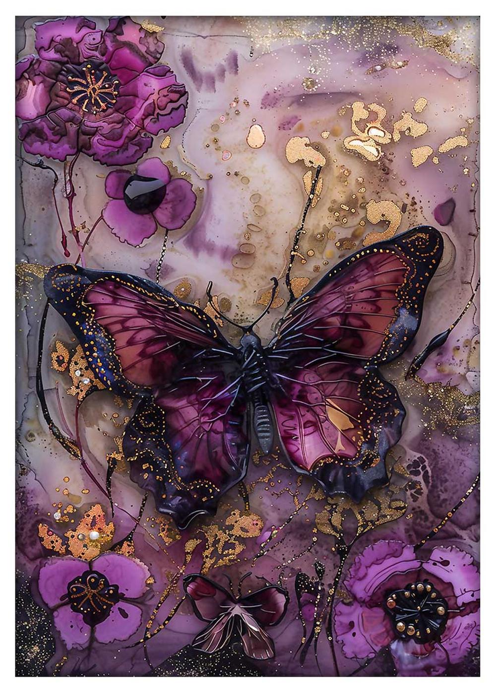 Purple Butterfly Canvas Art – Elegant Floral Gold Accents – T788 – AiPrintLab