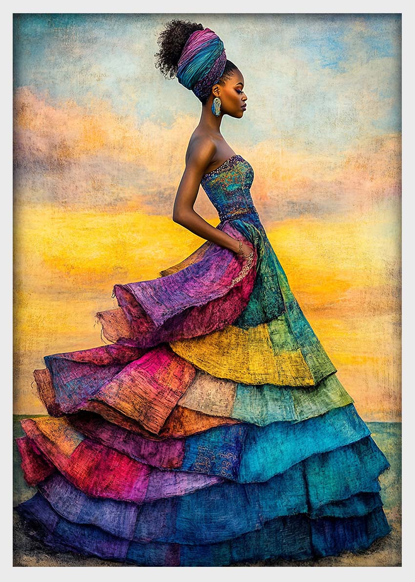 Rainbow Elegance – Afro-Inspired Fashion Canvas & Poster Print – T1420 –
