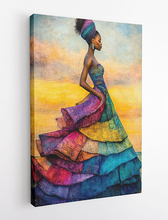 Rainbow Elegance – Afro-Inspired Fashion Canvas & Poster Print – T1420 –
