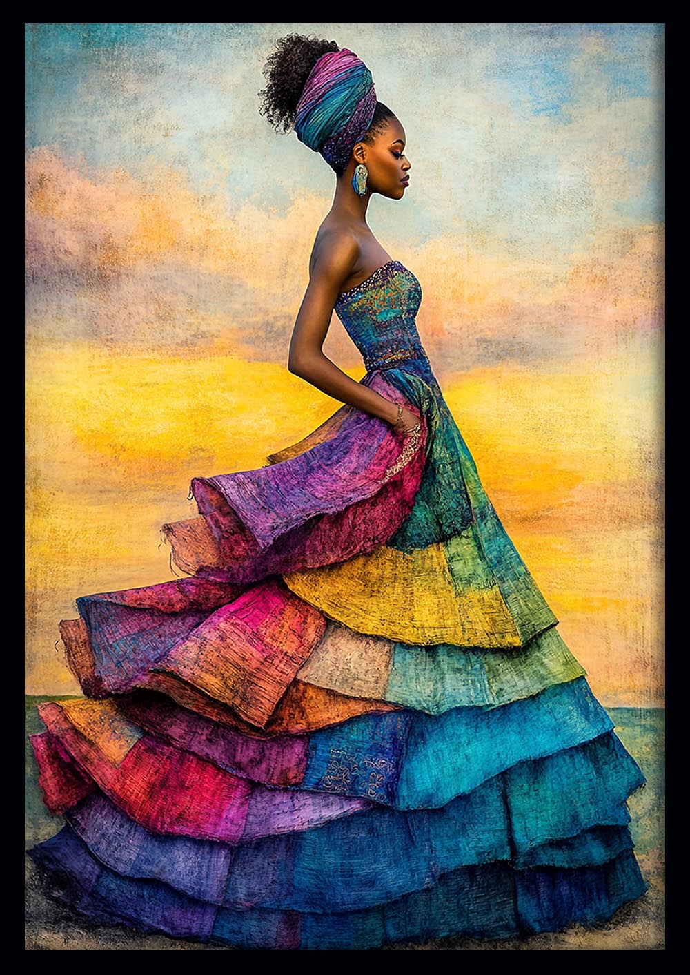 Rainbow Elegance – Afro-Inspired Fashion Canvas & Poster Print – T1420 –