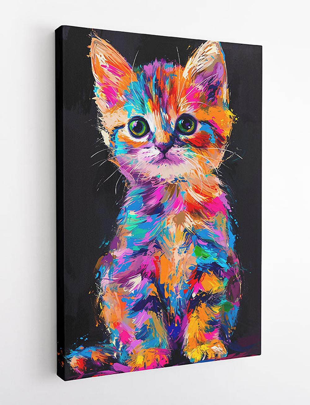 Rainbow Kitten Pop Art – Vibrant Abstract Cat Canvas Wall Art – T885 – AiPrintLab