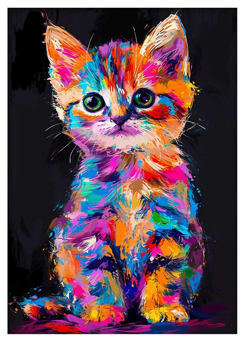 Rainbow Kitten Pop Art – Vibrant Abstract Cat Canvas Wall Art – T885 – AiPrintLab