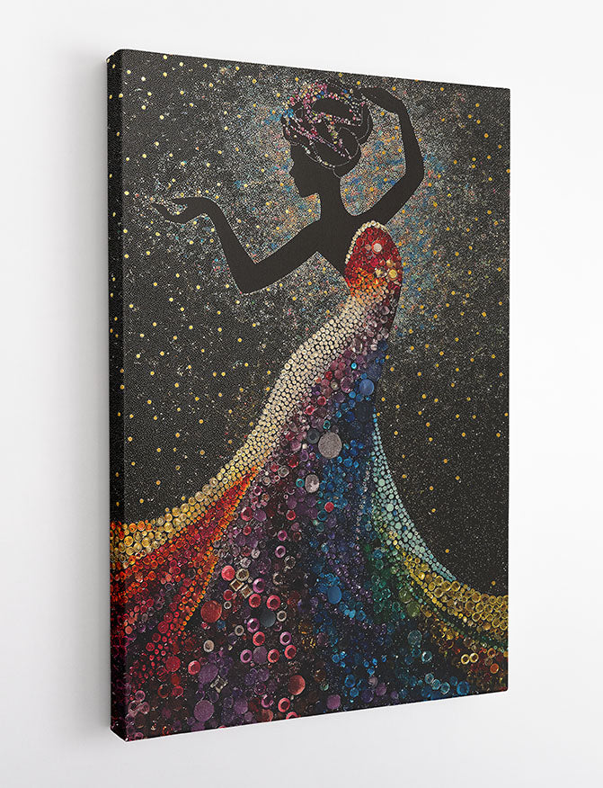 Rainbow Silhouette Woman in Stardust – Glam Abstract Canvas Art & Poster Print – T1014 – AiPrintLab