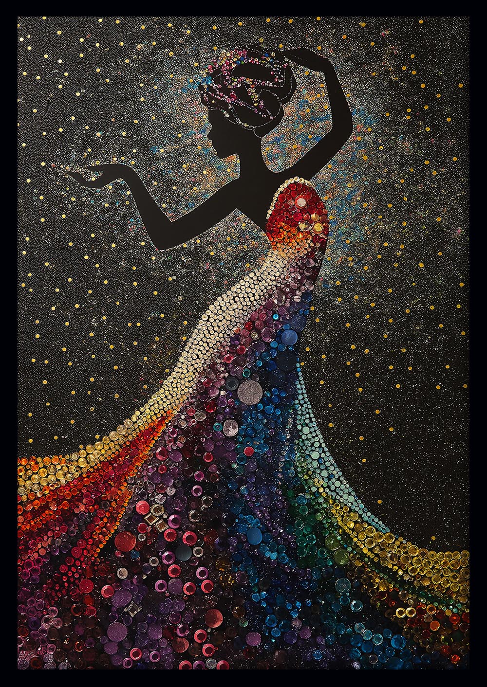 Rainbow Silhouette Woman in Stardust – Glam Abstract Canvas Art & Poster Print – T1014 – AiPrintLab