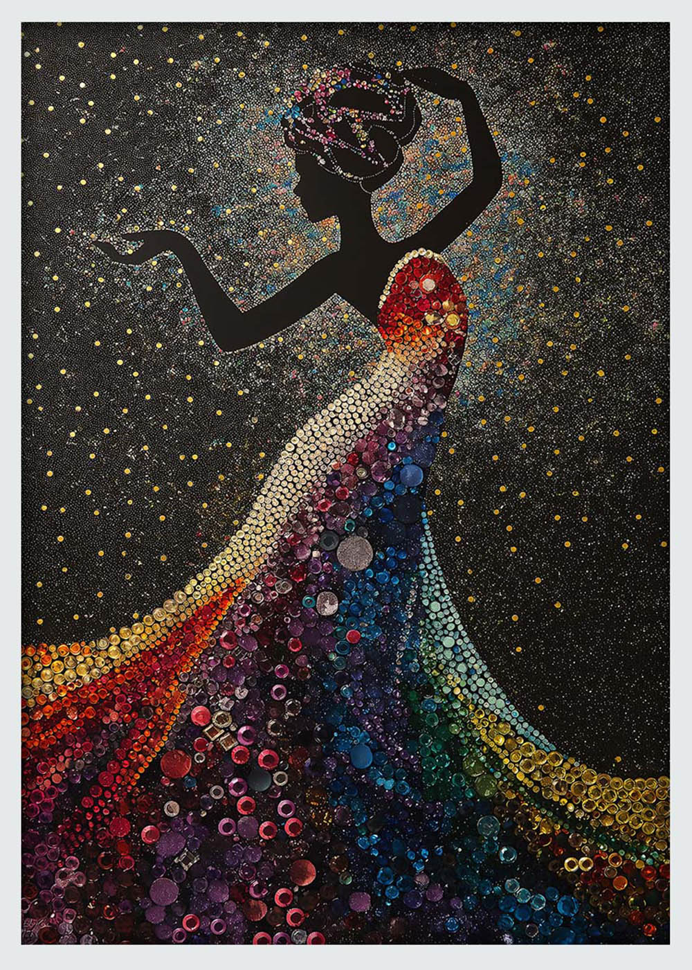 Rainbow Silhouette Woman in Stardust – Glam Abstract Canvas Art & Poster Print – T1014 – AiPrintLab
