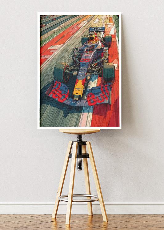 Red Bull Illustrated Formula 1 Racing Car Poster Canvas & Print – AI PRINT LAB