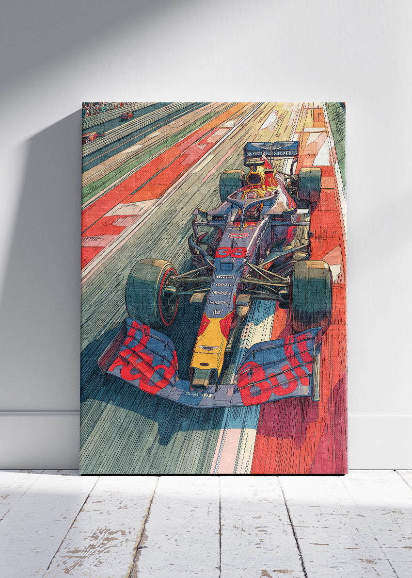 Red Bull Illustrated Formula 1 Racing Car Poster Canvas & Print – AI PRINT LAB