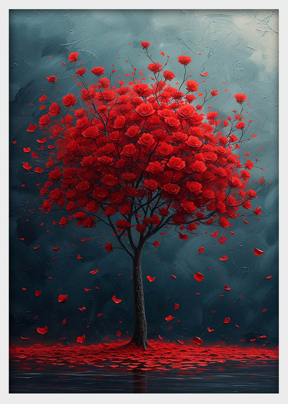 Red Rose Tree Wall Art – Romantic Floral Canvas & Poster Print – T1391 –