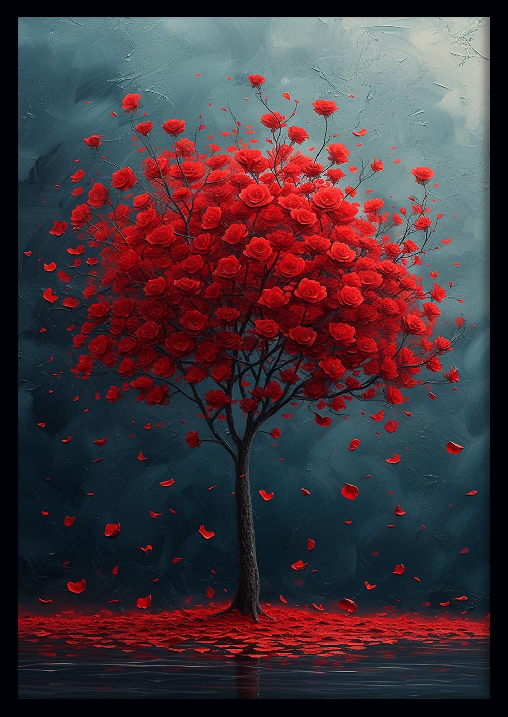 Red Rose Tree Wall Art – Romantic Floral Canvas & Poster Print – T1391 –