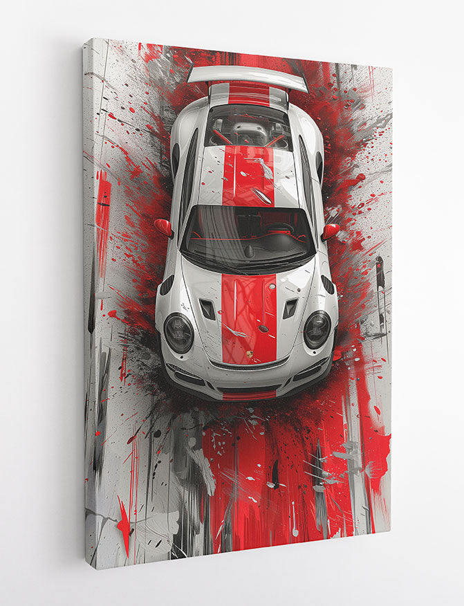 Red & White Porsche GT Art – Dynamic Sports Car Canvas & Poster Wall Print – T1084 – AiPrintLab