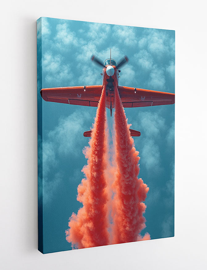 Red Smoke Plane Canvas Wall Art & Poster Print | Aerial Acrobat Aircraft Photography – T1327 – AiPrintlab 2