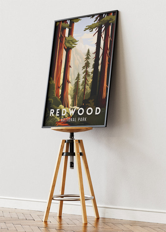Redwood National Park Poster & Canvas Print – Illustrated California Forest Wall Art