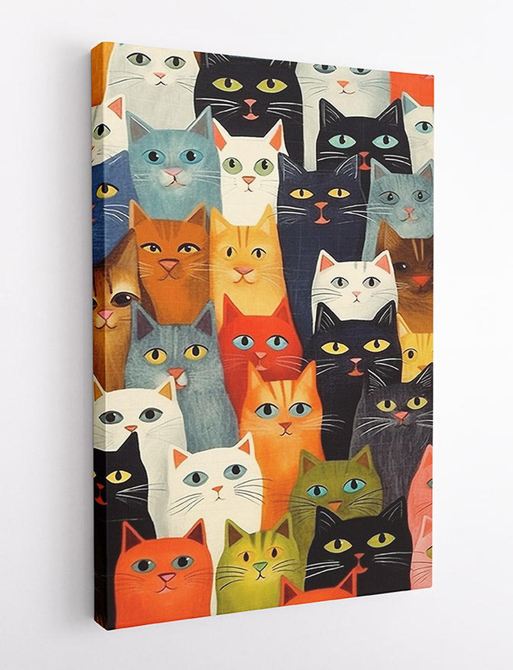 Retro Colorful Cat Crowd Illustration Print – T513 – AiPrintLab