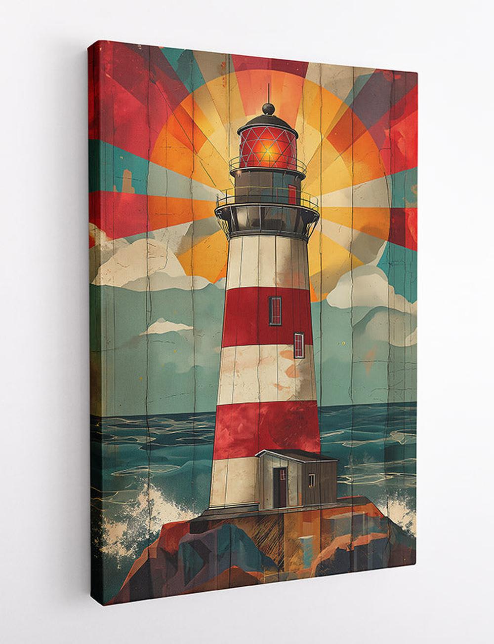 Retro Lighthouse Coastal Canvas Print & Poster – T664 – AiPrintLab
