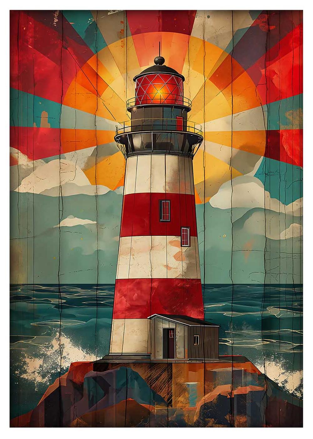 Retro Lighthouse Coastal Canvas Print & Poster – T664 – AiPrintLab