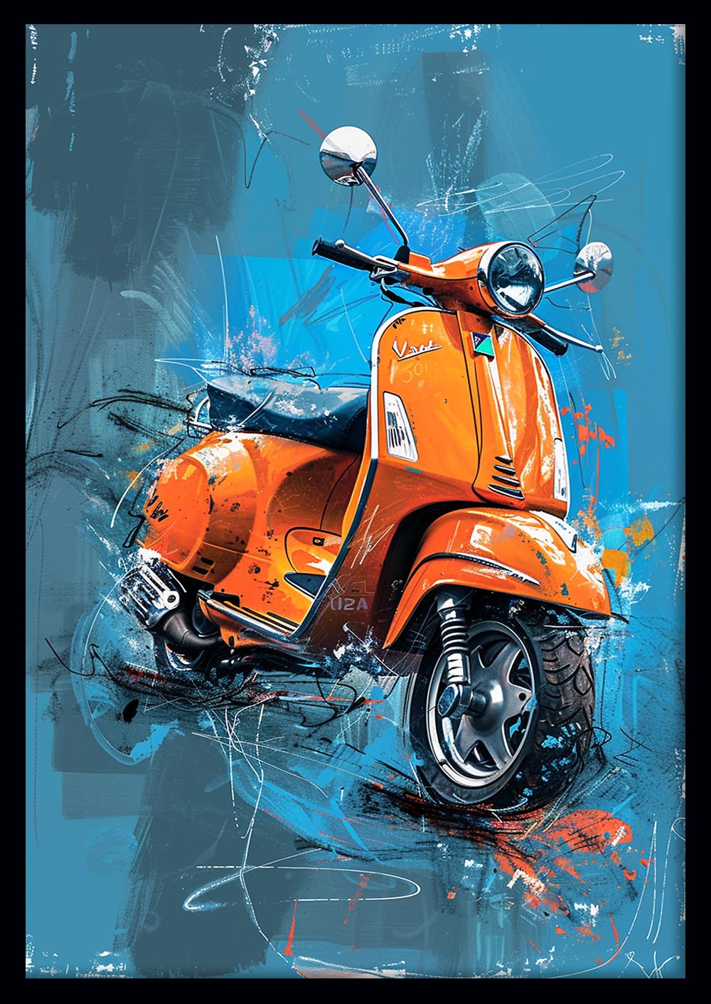 Retro Orange Vespa – Urban Pop Scooter Canvas & Poster Wall Art – T1208 – AiPrintLab