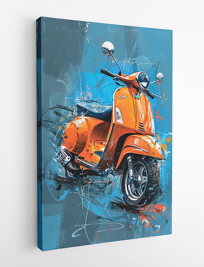 Retro Orange Vespa – Urban Pop Scooter Canvas & Poster Wall Art – T1208 – AiPrintLab